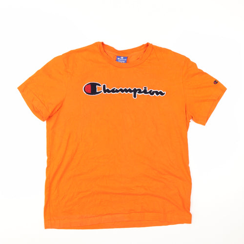 Champion Men's Orange Embroidered Logo Short Sleeve T-Shirt Size M