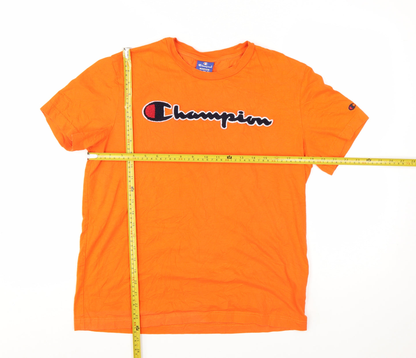 Champion Men's Orange Embroidered Logo Short Sleeve T-Shirt Size M
