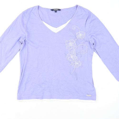 Maine New England Women's Purple 3/4 Sleeve V-Neck Cotton T-Shirt Size 14