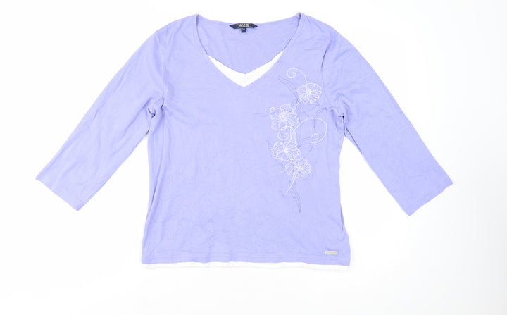 Maine New England Women's Purple 3/4 Sleeve V-Neck Cotton T-Shirt Size 14