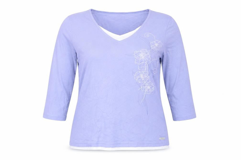 Maine New England Women's Purple 3/4 Sleeve V-Neck Cotton T-Shirt Size 14