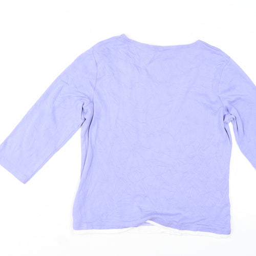 Maine New England Women's Purple 3/4 Sleeve V-Neck Cotton T-Shirt Size 14