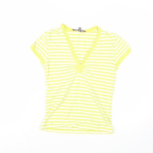 Cinque Women's Yellow Striped V-Neck Stretch T-Shirt XS