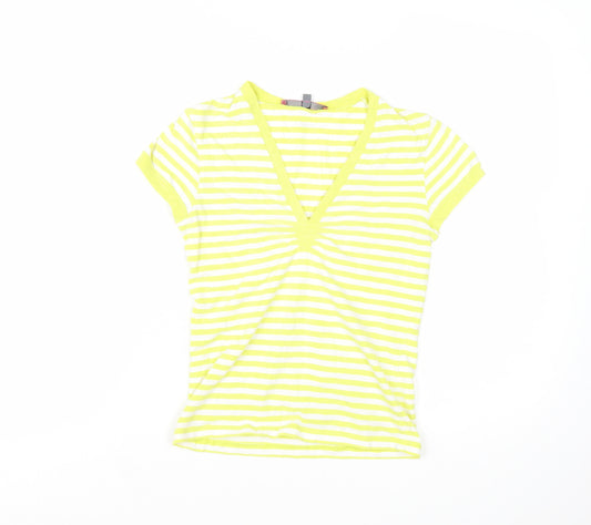 Cinque Women's Yellow Striped V-Neck Stretch T-Shirt XS