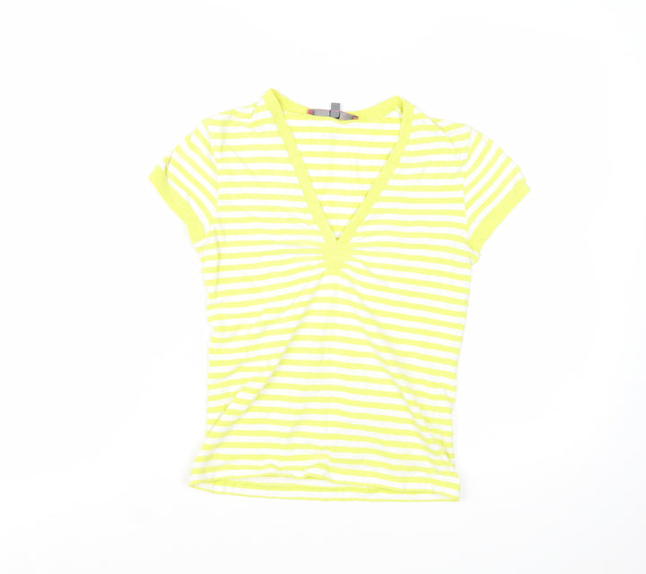 Cinque Women's Yellow Striped V-Neck Stretch T-Shirt XS