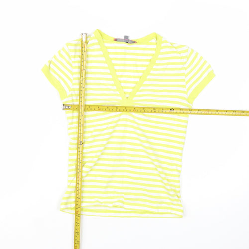 Cinque Women's Yellow Striped V-Neck Stretch T-Shirt XS