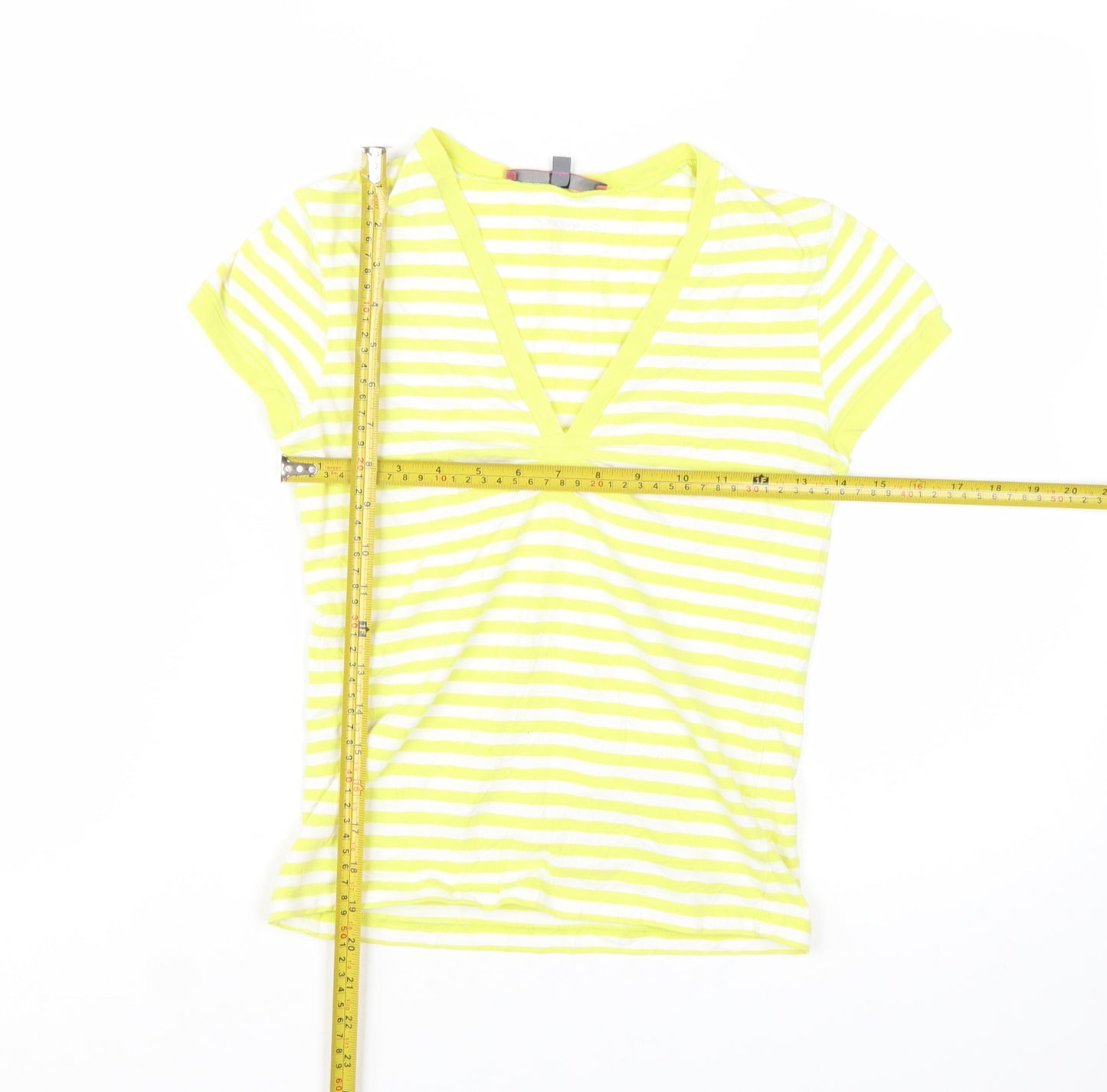 Cinque Women's Yellow Striped V-Neck Stretch T-Shirt XS