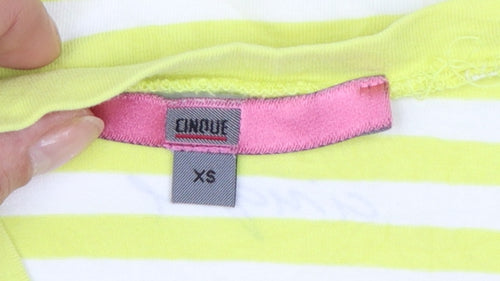Cinque Women's Yellow Striped V-Neck Stretch T-Shirt XS