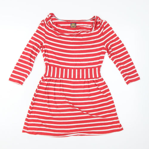 Joules Women Red Stripe Fit & Flare Dress Size 10 Nautical Cotton