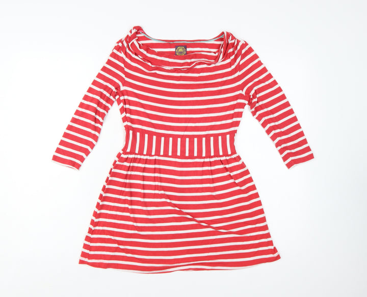 Joules Women Red Stripe Fit & Flare Dress Size 10 Nautical Cotton