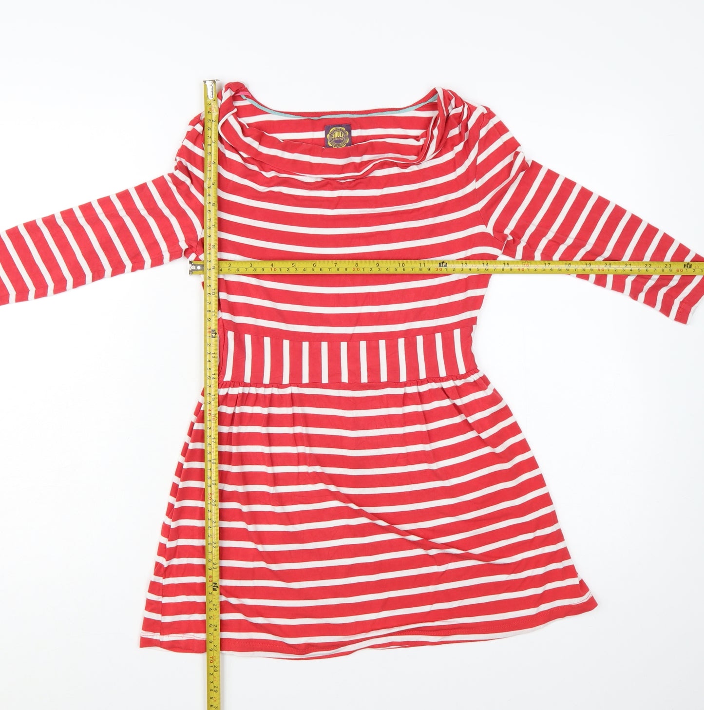 Joules Women Red Stripe Fit & Flare Dress Size 10 Nautical Cotton