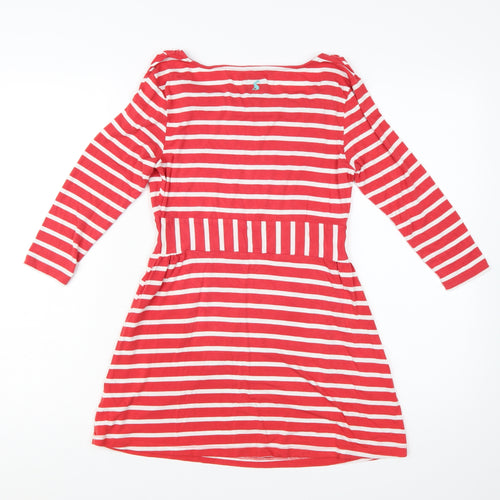 Joules Women Red Stripe Fit & Flare Dress Size 10 Nautical Cotton
