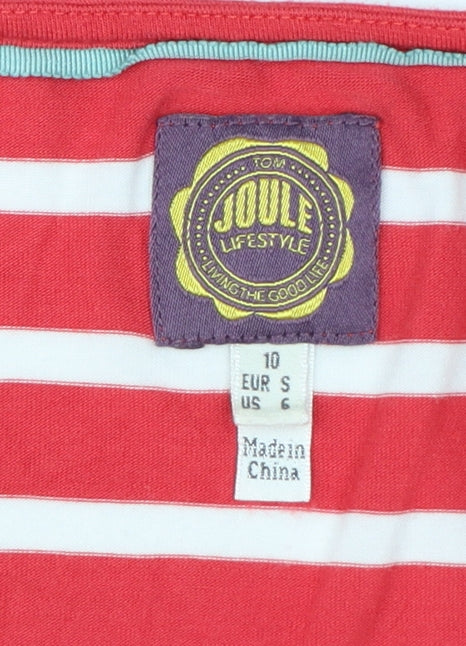 Joules Women Red Stripe Fit & Flare Dress Size 10 Nautical Cotton