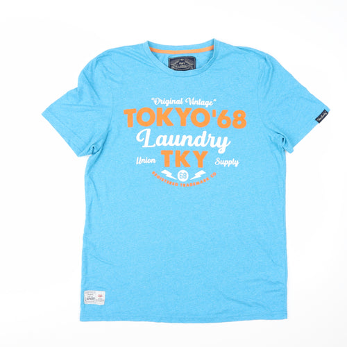 Tokyo Laundry Men's Blue Crew Neck Graphic T-Shirt Size M Cotton Blend