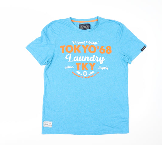 Tokyo Laundry Men's Blue Crew Neck Graphic T-Shirt Size M Cotton Blend