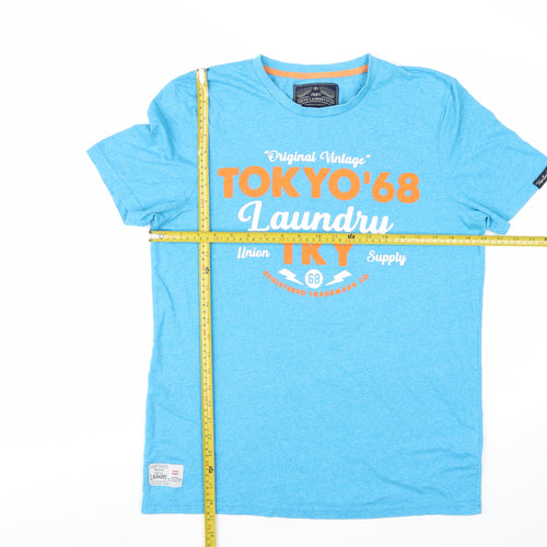Tokyo Laundry Men's Blue Crew Neck Graphic T-Shirt Size M Cotton Blend