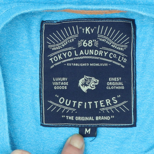 Tokyo Laundry Men's Blue Crew Neck Graphic T-Shirt Size M Cotton Blend