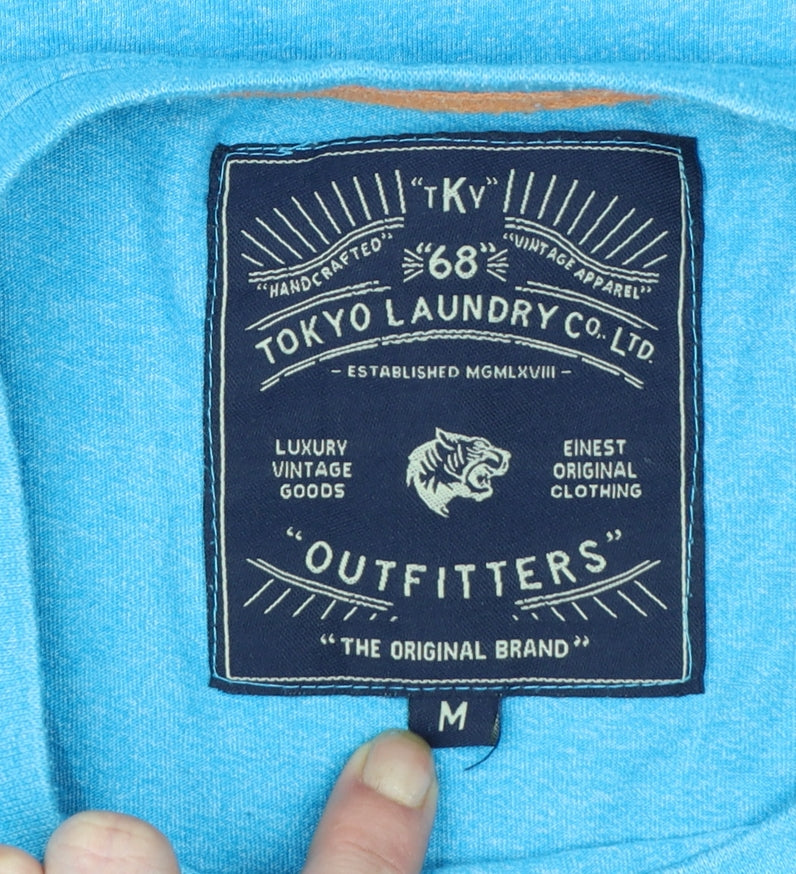 Tokyo Laundry Men's Blue Crew Neck Graphic T-Shirt Size M Cotton Blend
