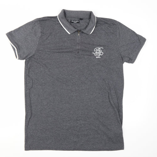 Brave Soul Men's Grey 1/4 Zip Polo Shirt Size L Regular Fit
