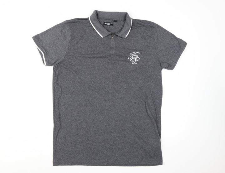 Brave Soul Men's Grey 1/4 Zip Polo Shirt Size L Regular Fit