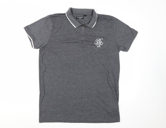 Brave Soul Men's Grey 1/4 Zip Polo Shirt Size L Regular Fit