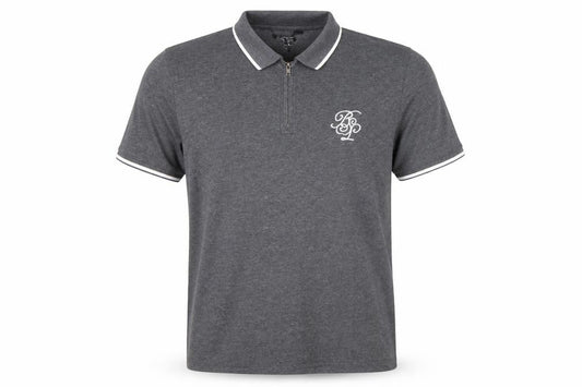 Front view of Brave Soul Men's Grey 1/4 Zip Polo Shirt, size L, Regular Fit