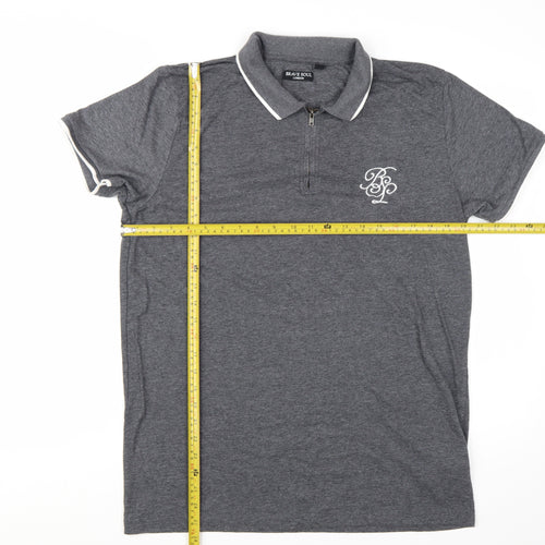 Brave Soul Men's Grey 1/4 Zip Polo Shirt Size L Regular Fit
