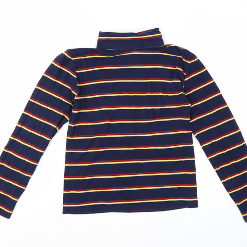 Pop England Women's Blue Striped Roll Neck Long Sleeve Cotton Top Size S