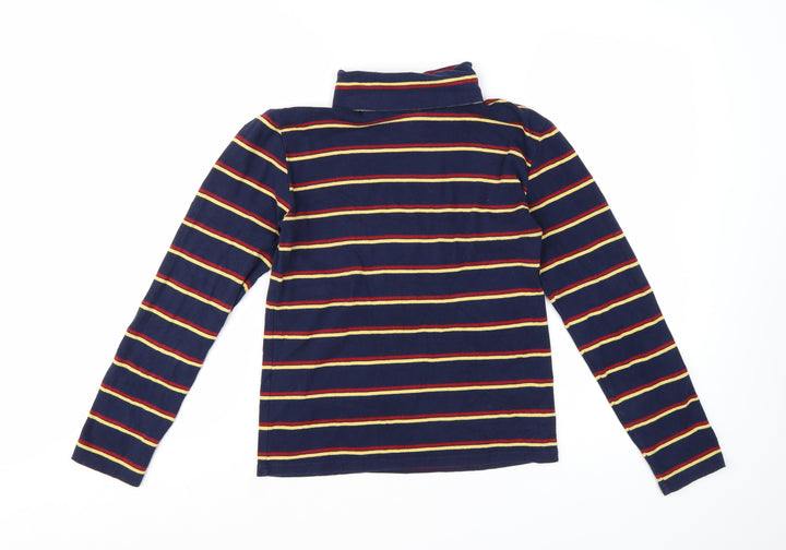 Pop England Women's Blue Striped Roll Neck Long Sleeve Cotton Top Size S