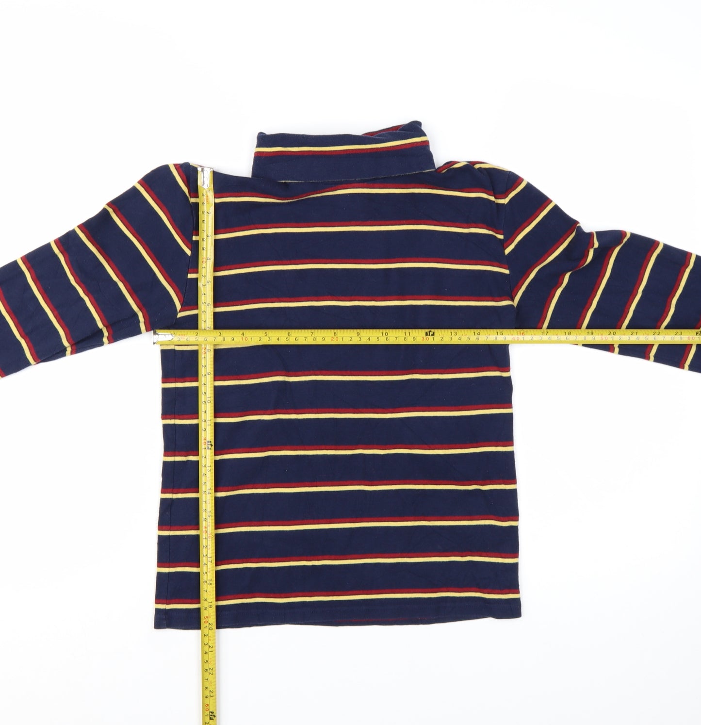 Pop England Women's Blue Striped Roll Neck Long Sleeve Cotton Top Size S