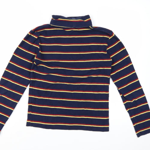 Pop England Women's Blue Striped Roll Neck Long Sleeve Cotton Top Size S