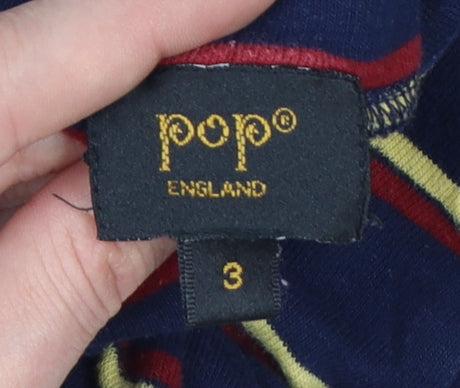 Pop England Women's Blue Striped Roll Neck Long Sleeve Cotton Top Size S