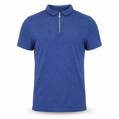 BoohooMAN Men's Blue Short Sleeve Polo Shirt Size S Zip Collar