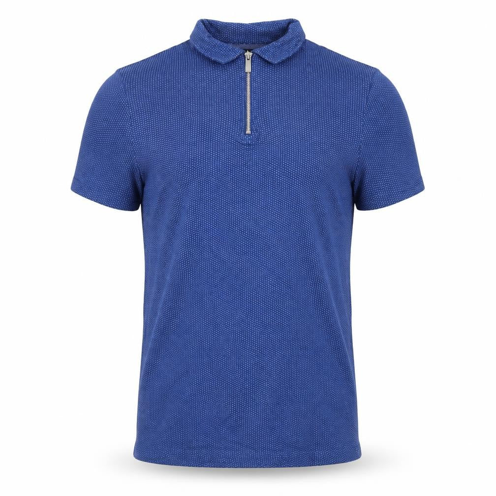 BoohooMAN Men's Blue Short Sleeve Polo Shirt Size S Zip Collar