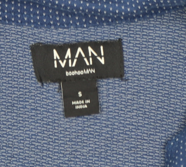 BoohooMAN Men's Blue Short Sleeve Polo Shirt Size S Zip Collar