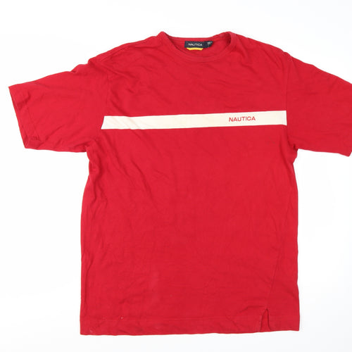 Nautica Men's Red Crew Neck Cotton Short Sleeve Nautical T-Shirt Size L
