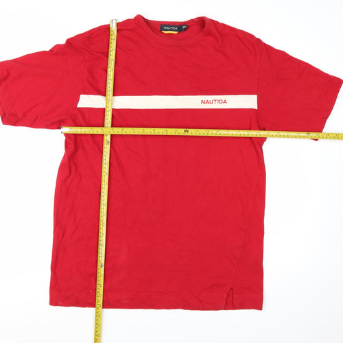 Nautica Men's Red Crew Neck Cotton Short Sleeve Nautical T-Shirt Size L
