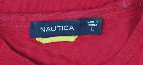 Nautica Men's Red Crew Neck Cotton Short Sleeve Nautical T-Shirt Size L