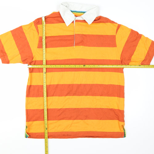 Marks and Spencer Men's Orange Striped Polo Shirt Medium