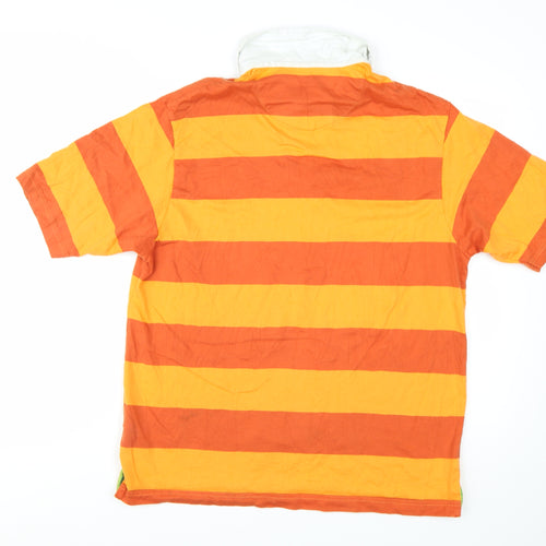 Marks and Spencer Men's Orange Striped Polo Shirt Medium