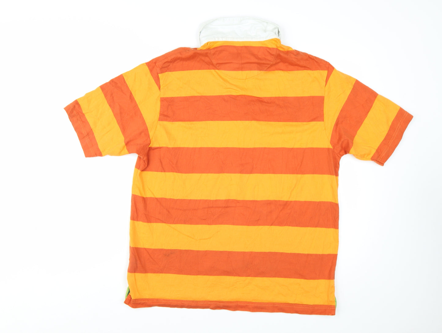 Marks and Spencer Men's Orange Striped Polo Shirt Medium