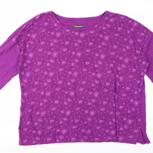Bonmarché Women Purple Floral Striped 3/4 Sleeve Jersey Top Size 22
