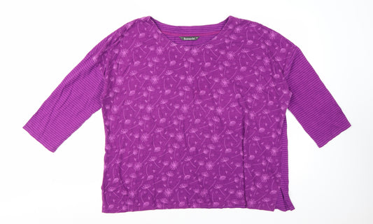 Bonmarché Women Purple Floral Striped 3/4 Sleeve Jersey Top Size 22