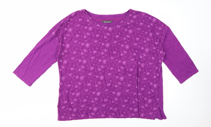 Bonmarché Women Purple Floral Striped 3/4 Sleeve Jersey Top Size 22