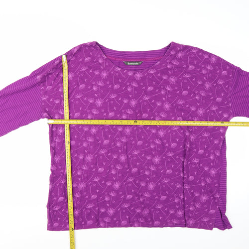 Bonmarché Women Purple Floral Striped 3/4 Sleeve Jersey Top Size 22