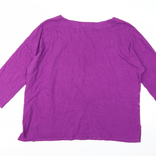 Bonmarché Women Purple Floral Striped 3/4 Sleeve Jersey Top Size 22