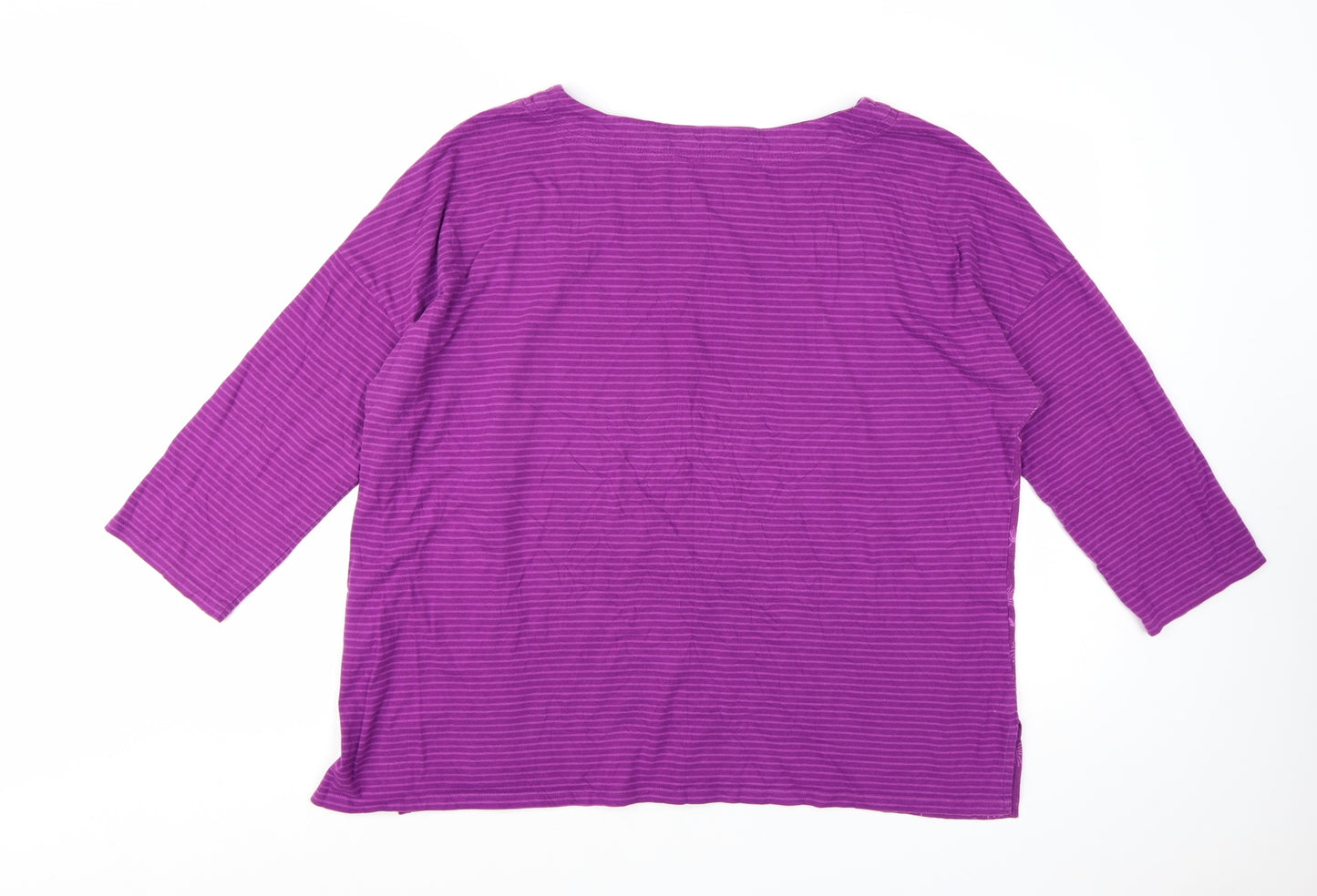 Bonmarché Women Purple Floral Striped 3/4 Sleeve Jersey Top Size 22