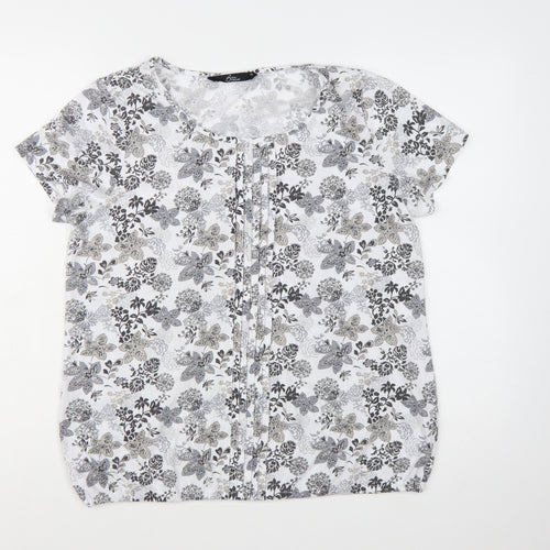 Bm Casual Women's White Floral Short Sleeve Blouse Size 14
