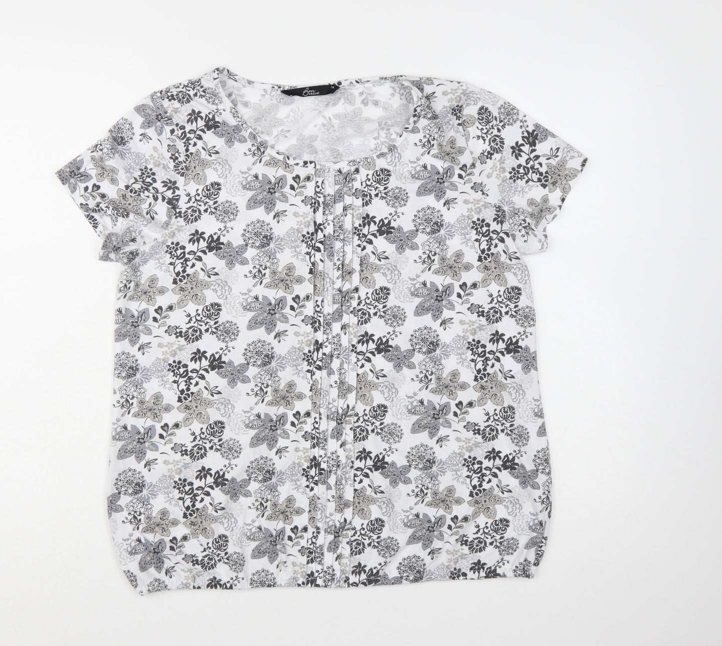 Bm Casual Women's White Floral Short Sleeve Blouse Size 14