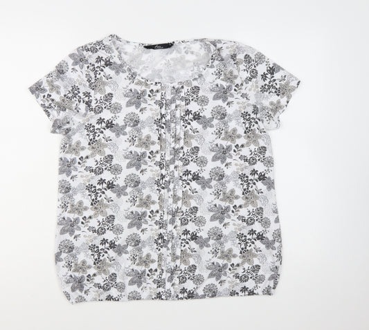 Bm Casual Women's White Floral Short Sleeve Blouse Size 14